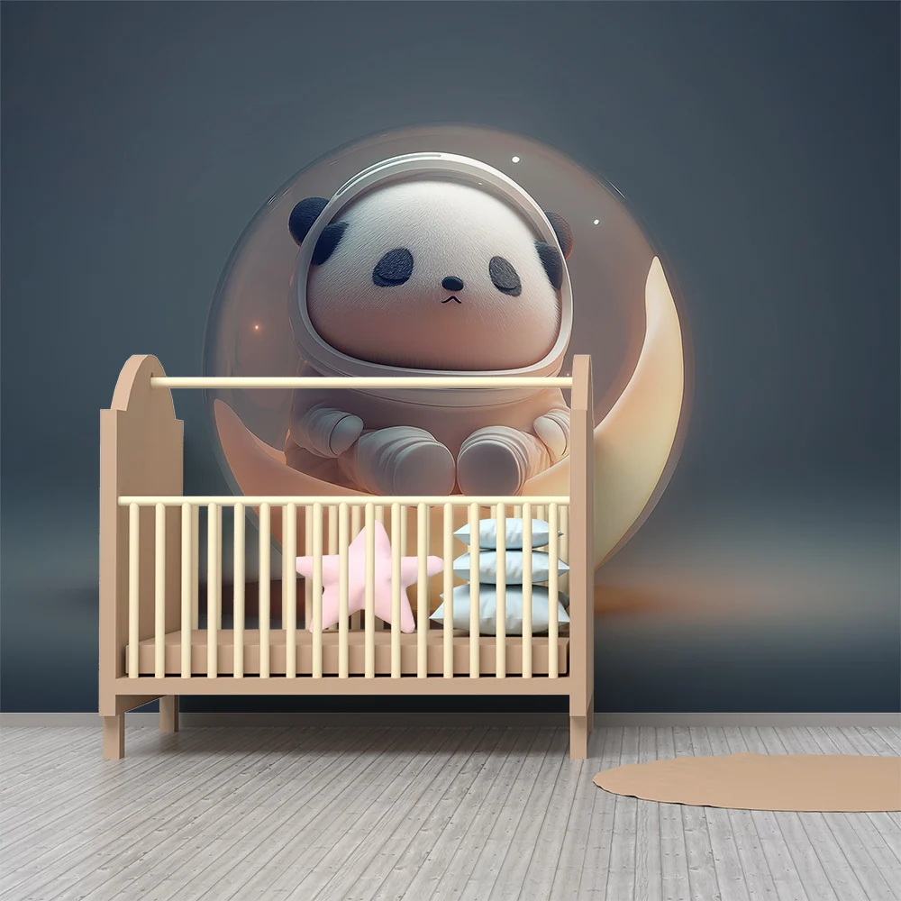 Papel de parede crianç | Panda astronaut într-o bulă luminoasă