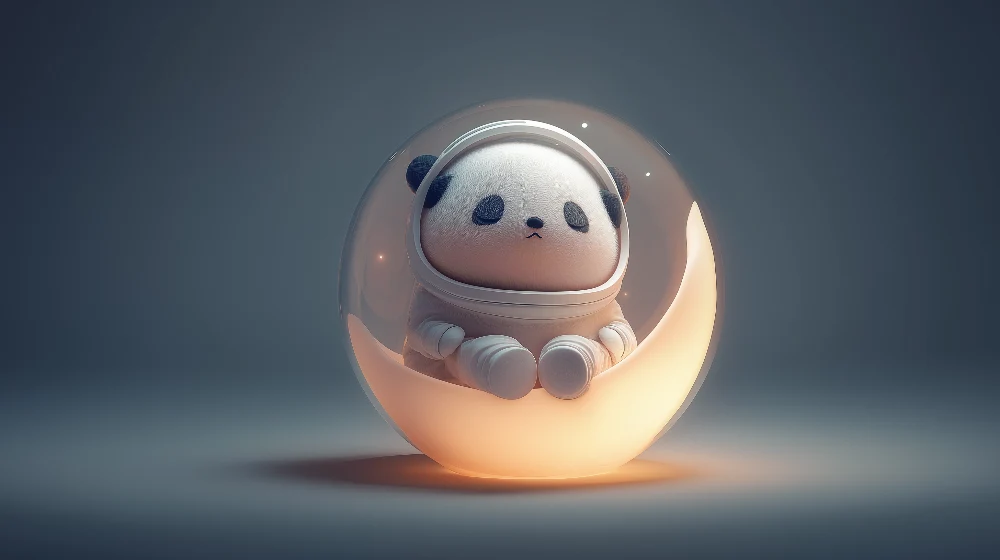 Papel de parede crianç | Panda astronaut într-o bulă luminoasă