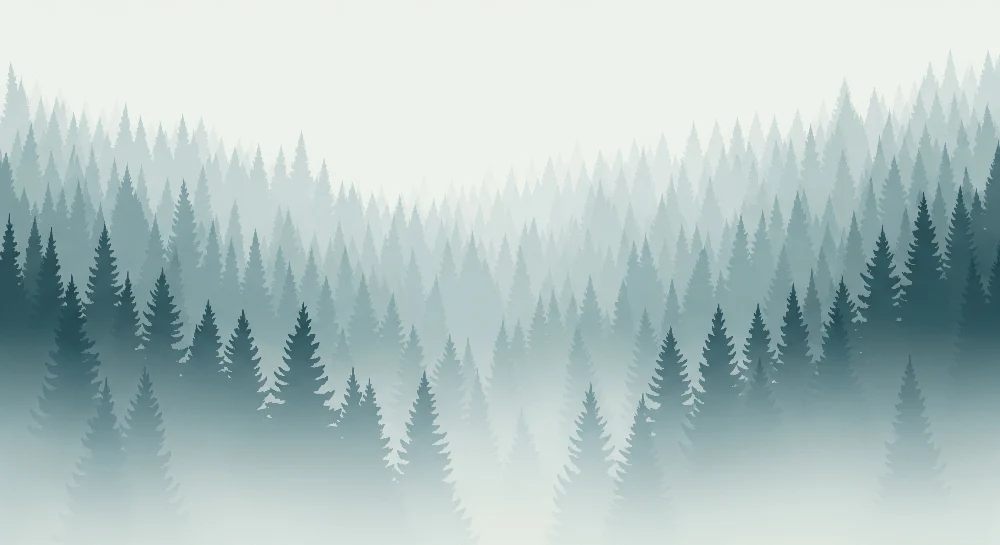 Papel de parede crianç | Pădure cețoasă cu siluete de arbori măreți