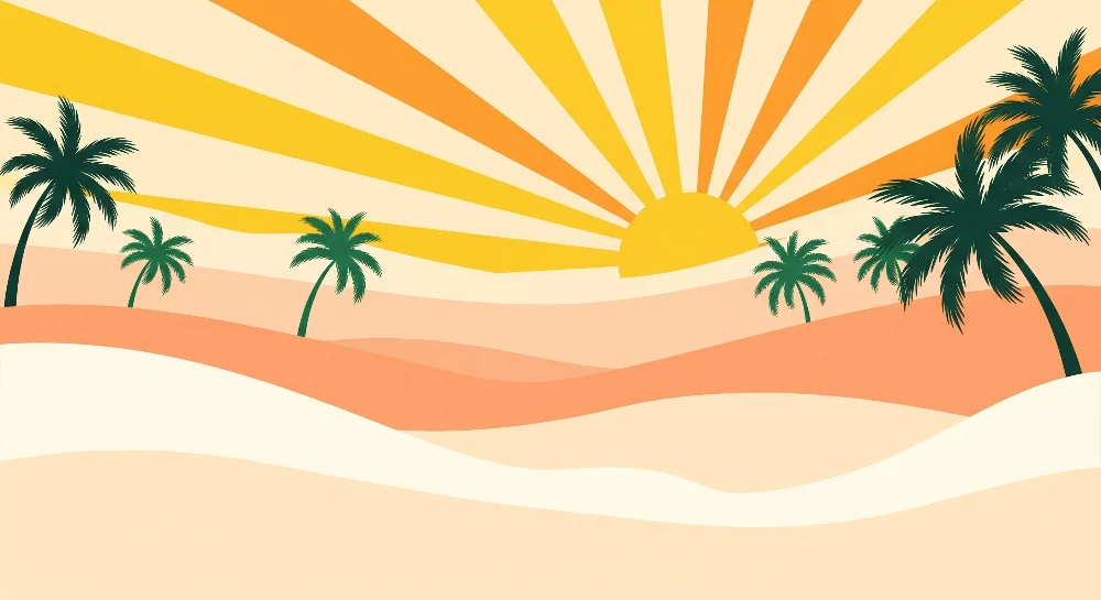 Papel de parede crianç | Răsărit tropical cu palmieri și dune de nisip