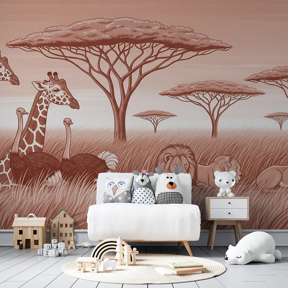 Papel de parede crianç | Safari monocromático com animais majestosos