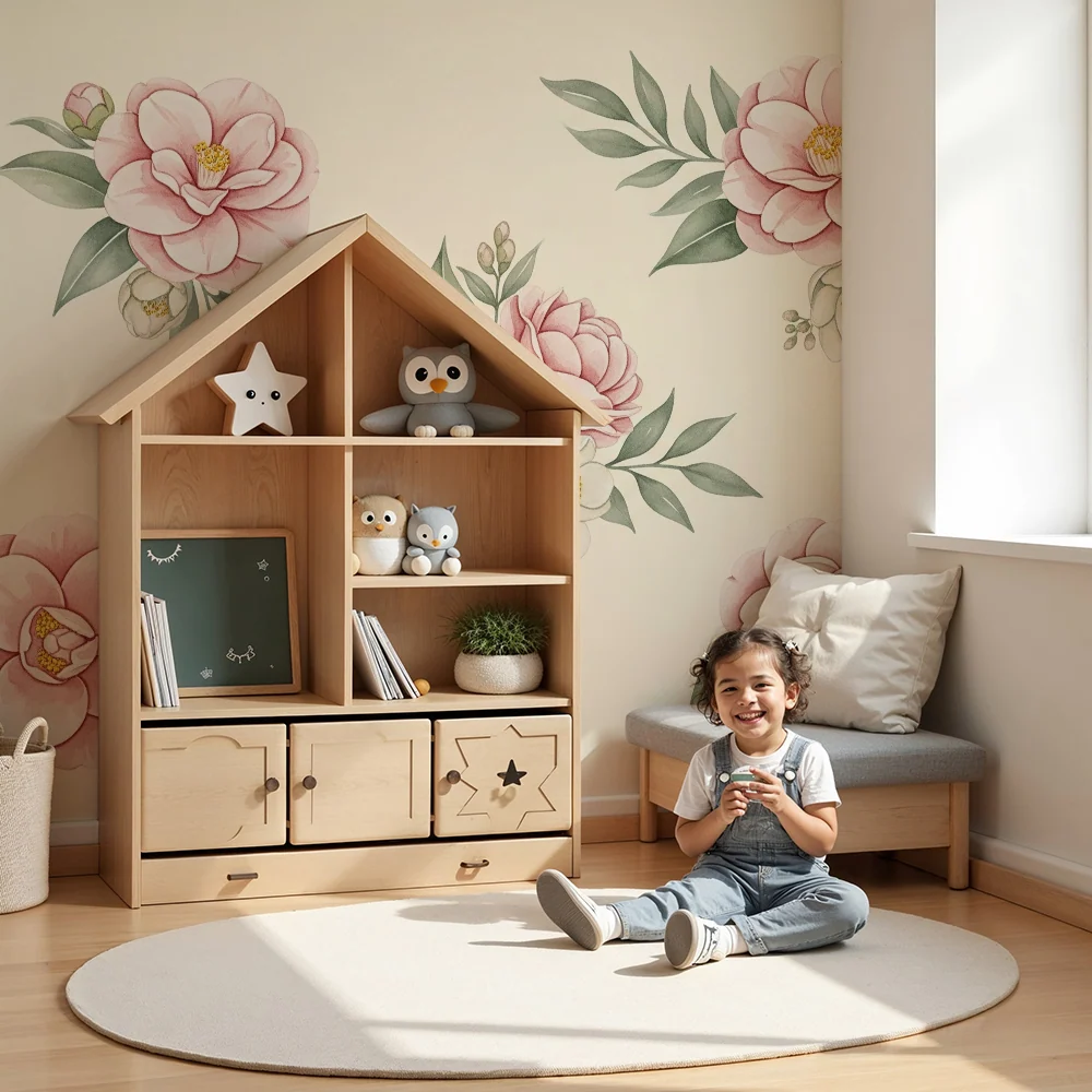 Papel de parede quarto bebê | Șase grămezi de flori elegante