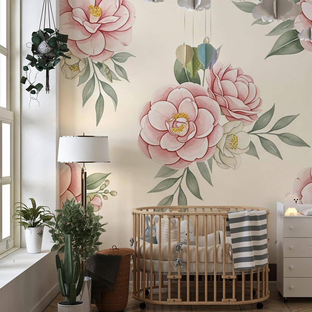 Papel de parede quarto bebê | Șase grămezi de flori elegante