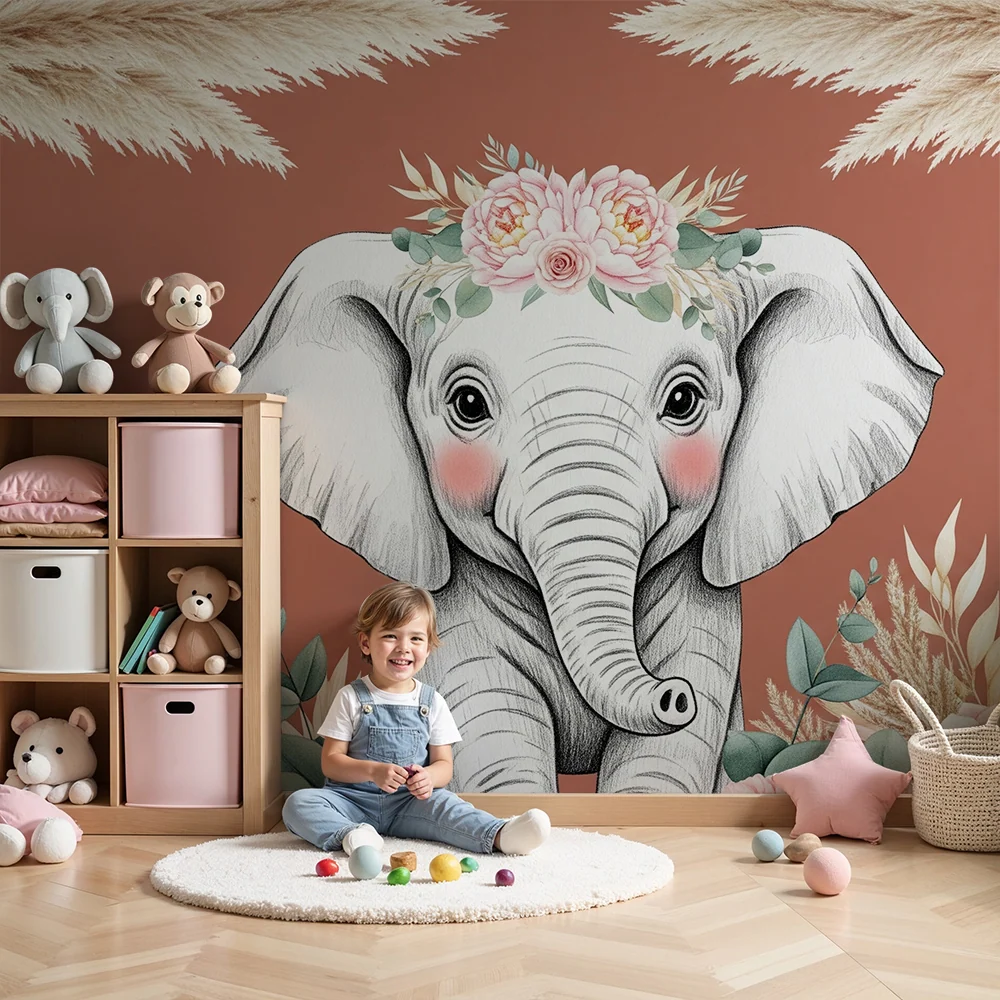 Papel de parede quarto bebê | Elefant floral adorabil