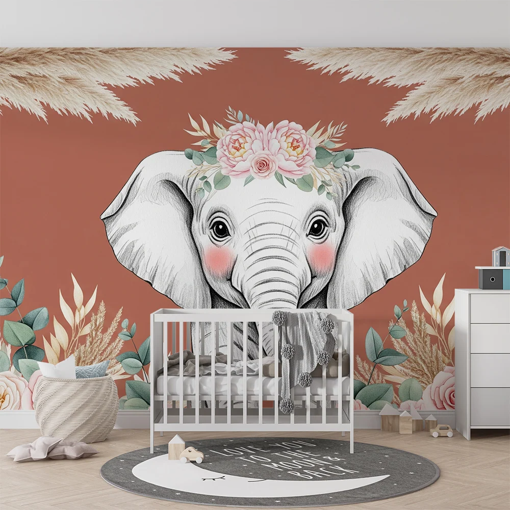 Papel de parede quarto bebê | Elefant floral adorabil