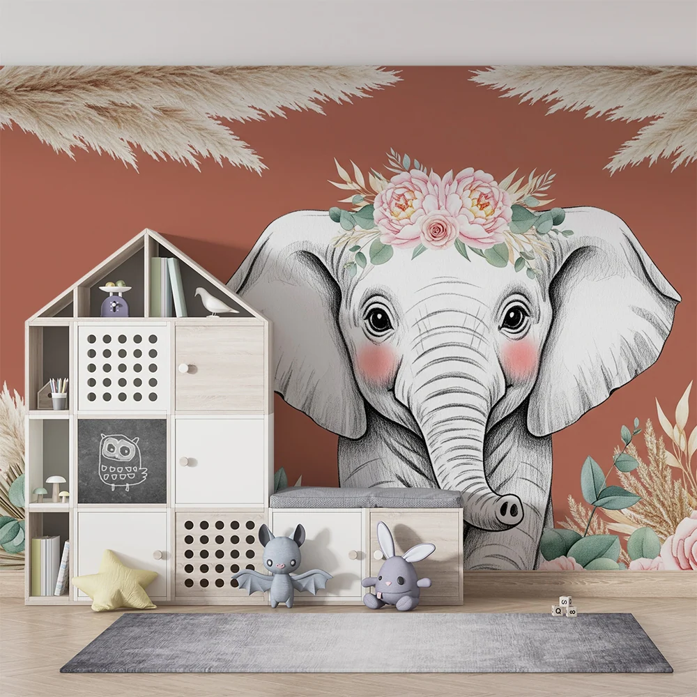 Papel de parede quarto bebê | Elefant floral adorabil