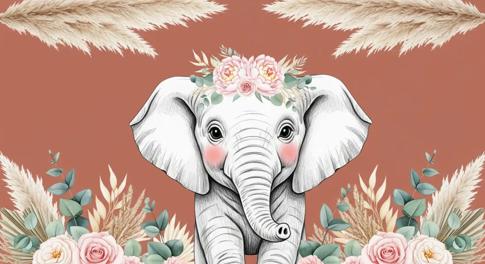 Papel de parede quarto bebê | Elefant floral adorabil
