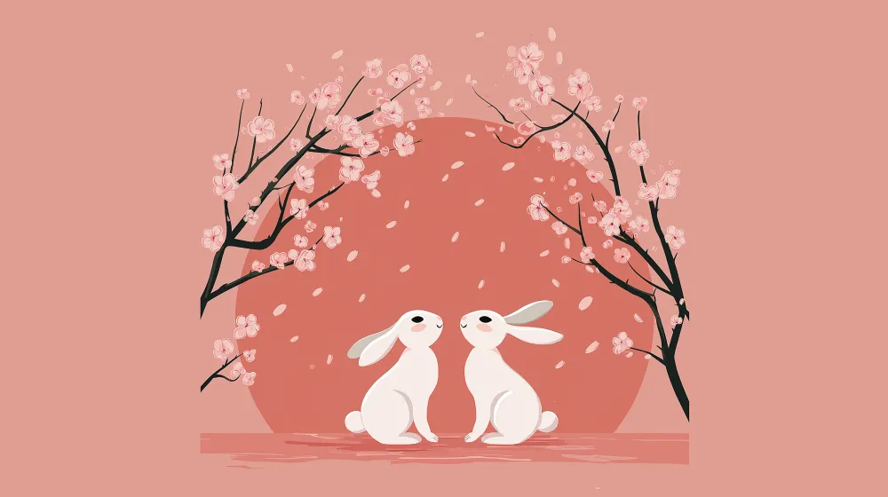 Papel de parede quarto bebê | Iepurași drăguți sub cireșii înfloriți