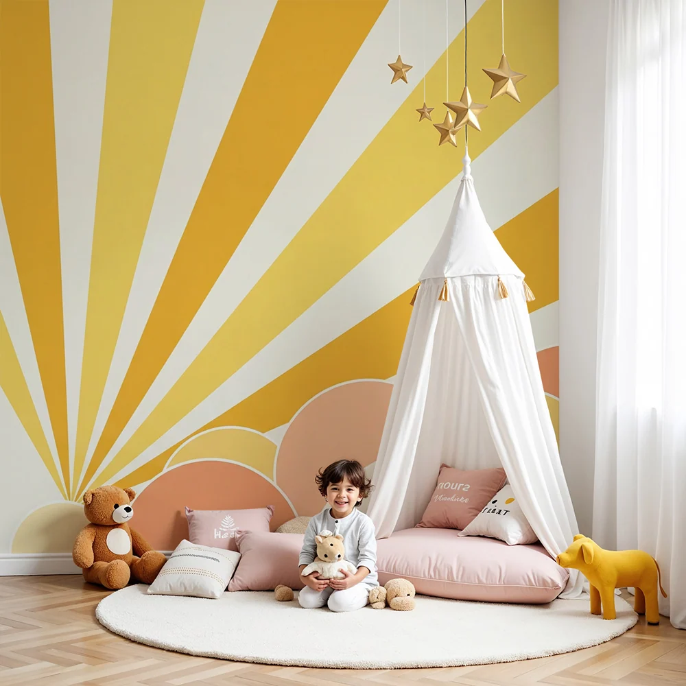 Papel de parede quarto bebê | Raze de soare și nori pastelati