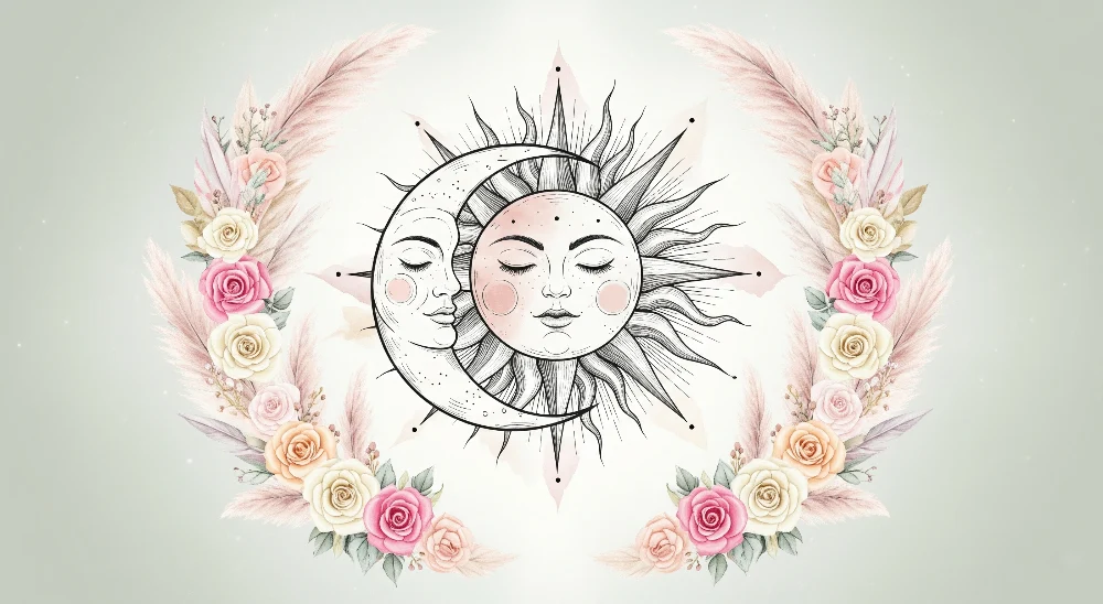 Papel de parede quarto bebê | Soarele și luna înconjurate de flori