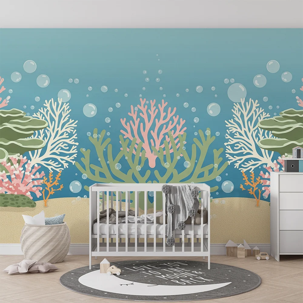 Papel de parede quarto bebê | Submarin magic cu corali colorați