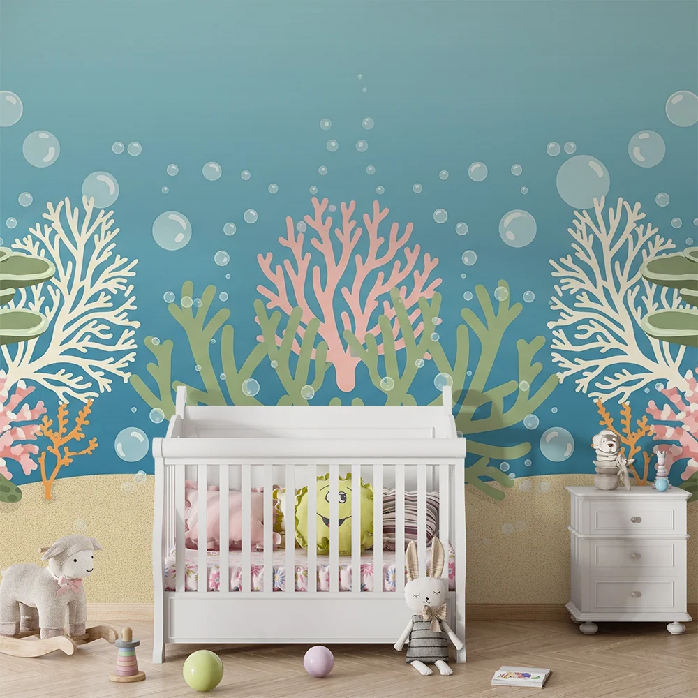 Papel de parede quarto bebê | Submarin magic cu corali colorați