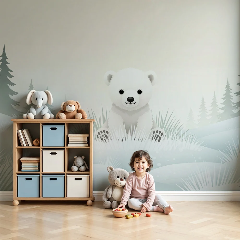 Papel de parede quarto bebê | Urs polar într-un peisaj de iarnă liniștitor