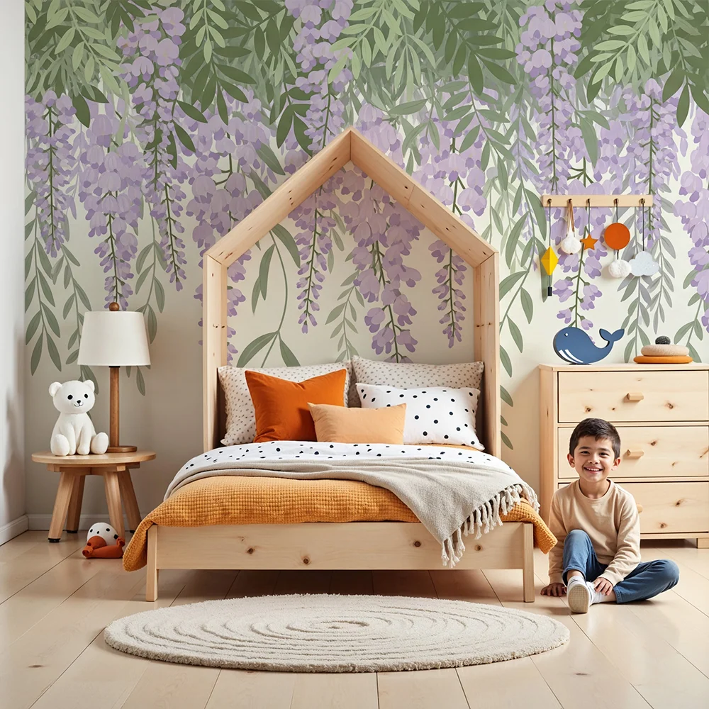 Papel de parede quarto bebê | Vițe de glicină înflorită