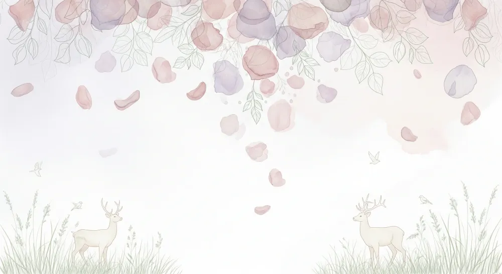 Papel de perede camera bebelus | Cerbi delicati sub un cer pastelat floral