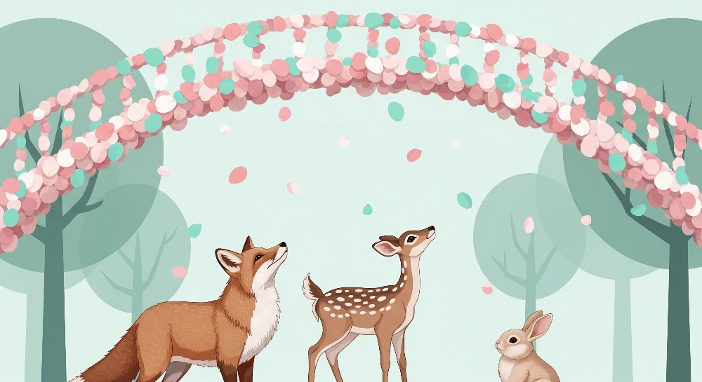 Papel de perete cameră bebeluși | Animalele din pădure sub un cer pastel