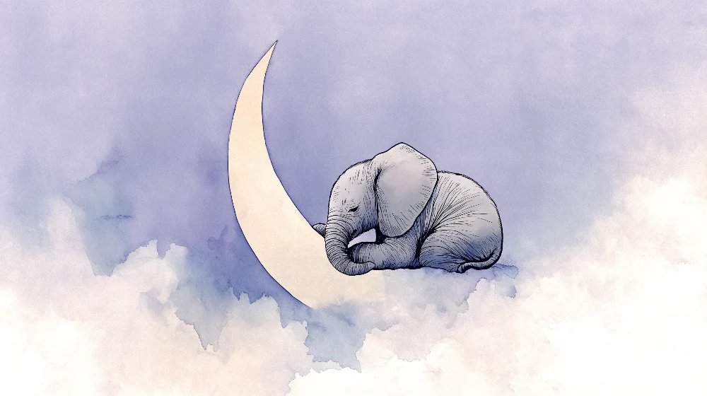 Papel de perete cameră bebeluși | Elefant adormit pe o semilună