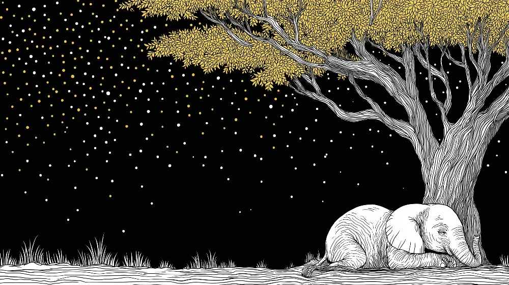 Papel de perete cameră bebeluși | Elefant elegant sub un cer înstelat