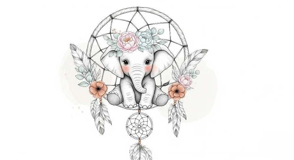 Papel de perete cameră bebeluși | Elefant într-un vis catcher