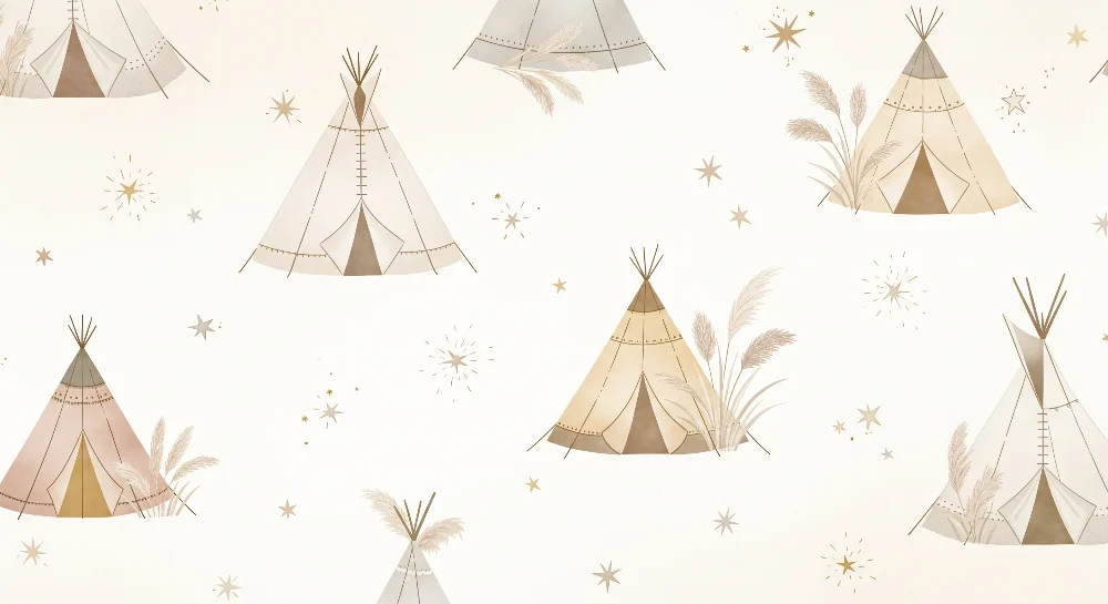 Papel de perete cameră bebeluși | Tipi moi și stele într-o atmosferă pastelată
