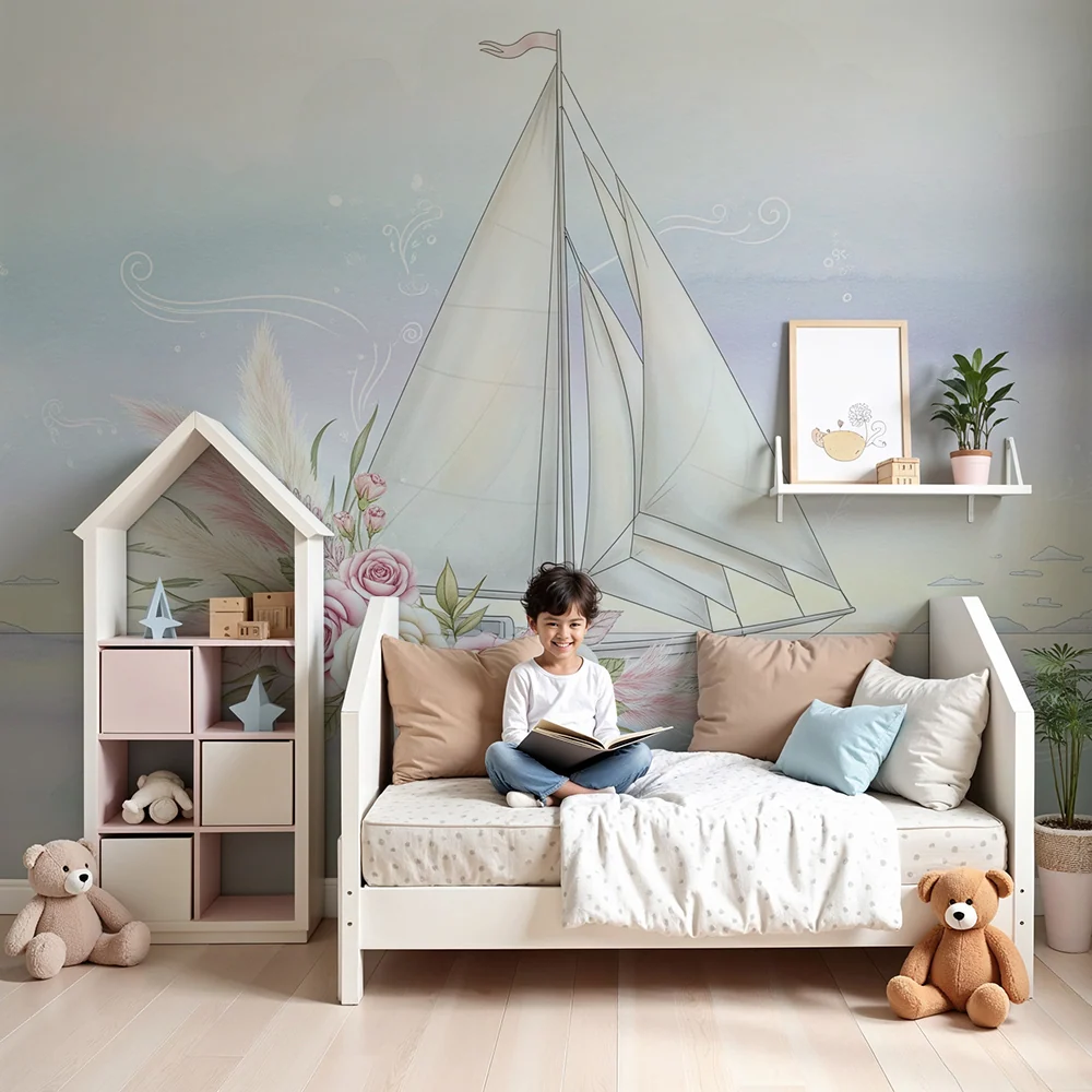 Papel de perete cameră bebeluși | Velier elegant cu flori pastel