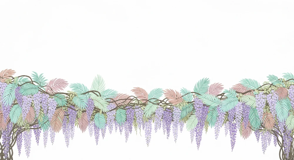 Papel de perete cameră copii | Viță florală pastel și frunziș delicat