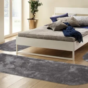 Set 3 covoare dormitor shaggy Dana gri pufoase, 70 cm latime
