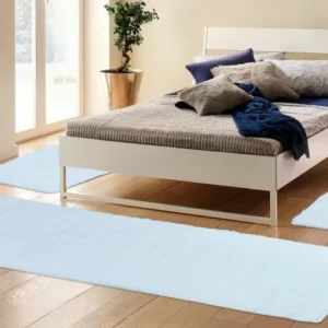 Set 3 covoare Malin pentru dormitor foarte pufoase alb, 80 cm latime