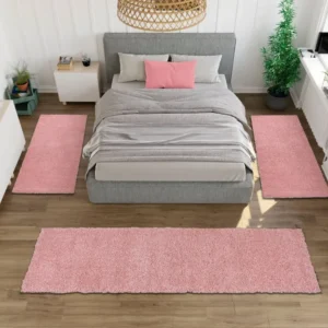 Set 3 covoare pentru dormitor Shaggy 30 foarte pufoase, roz
