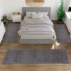 Set 3 covoare pentru dormitor Shaggy Soft foarte pufoase gri