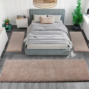 Set 3 covoare pentru dormitor Shaggy Soft foarte pufoase bej