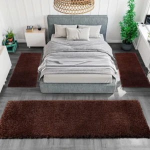 Set 3 covoare pentru dormitor Shaggy Soft foarte pufoase negru