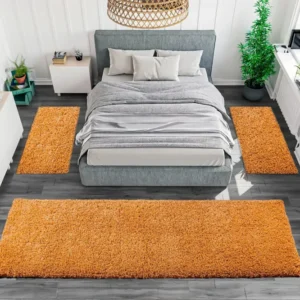 Set 3 covoare pentru dormitor Viva cu fir lung pufoase galben