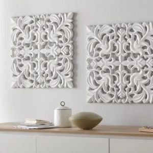 Set 2 decorațiuni de perete Andas albe din Mdf, 52x52 cm