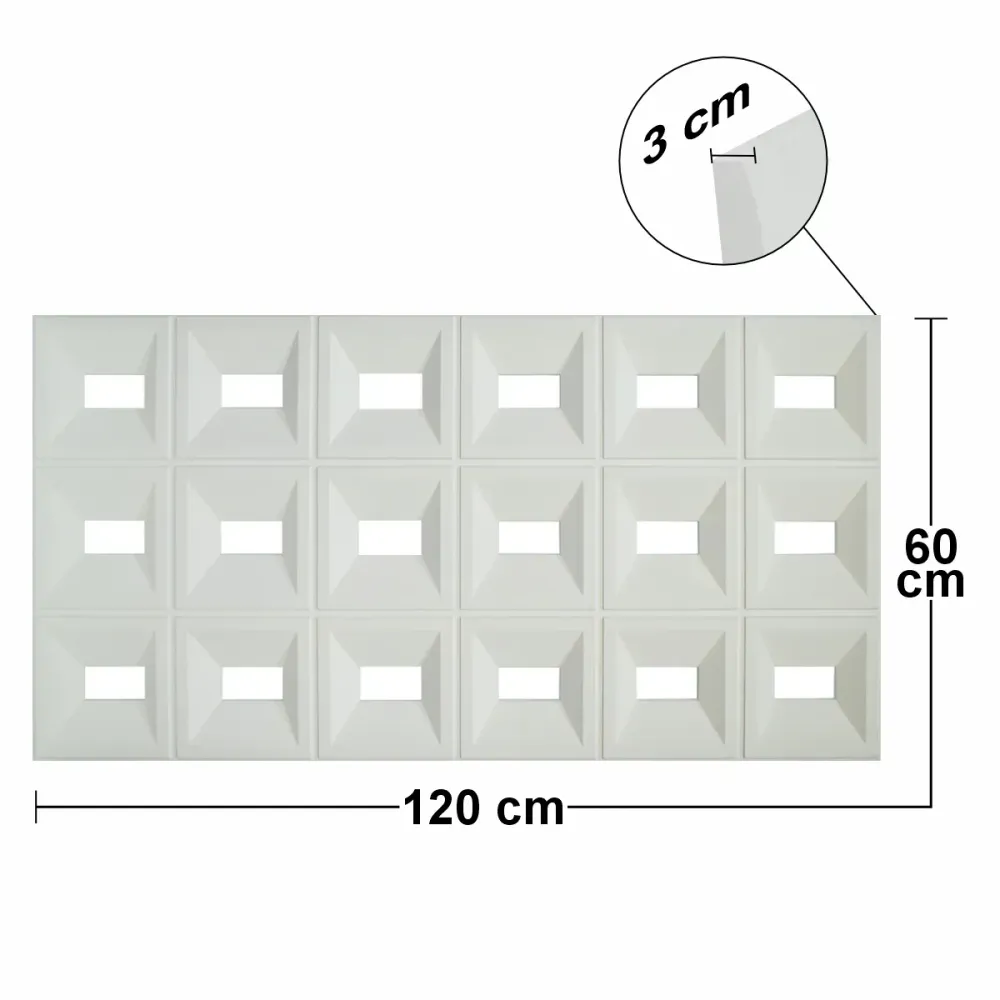 Set 8 x Panou Decorativ 3D, Naimeed D5767, ultrausor, design elegant, PU, 120 x 60 x 3 cm, Alb