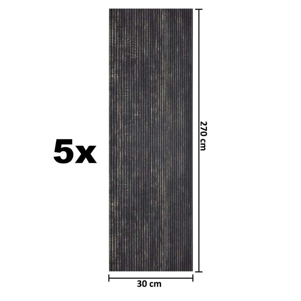 Set 5 panouri decorative, riflaj, polimer rigid, Naimeed D5468, 270x30x0.5cm, Negru
