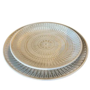Set 2 Platouri Decorative Mandala Albe Artizanale 34.5 cm & 29.5 cm
