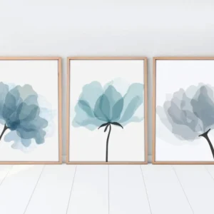 Set 3 tablouri HUHU206, albastru/alb, 30x40 cm