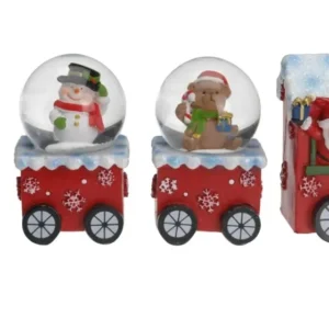 Set Trenulet cu 3 globuri de zapada + Locomotiva , Polirasina si Sticla