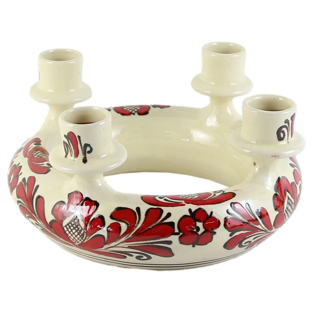 Sfesnic cu 4 brate, din ceramica de Corund, 21 CM, pictat cu motive traditionale
