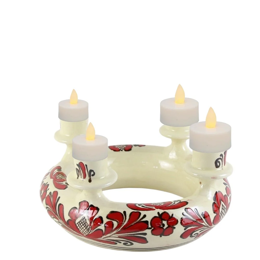 Sfesnic cu 4 brate, din ceramica de Corund, 21 CM, pictat cu motive traditionale