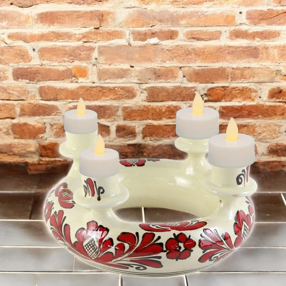 Sfesnic cu 4 brate, din ceramica de Corund, 21 CM, pictat cu motive traditionale