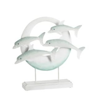 Statueta din lemn si metal 4 delfini, 43,2 cm inaltime