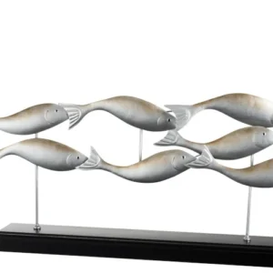 Statueta din lemn si metal cu 7 pesti, 63,5 cm lungime