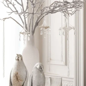 Statueta pinguin cu capul ridicat argintie, 32 cm inaltime