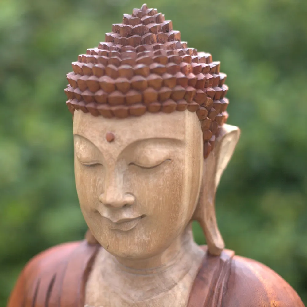 Statuie Buddha cu mâna în poziție de învățătură, sculptată manual din lemn de suar, 40cm