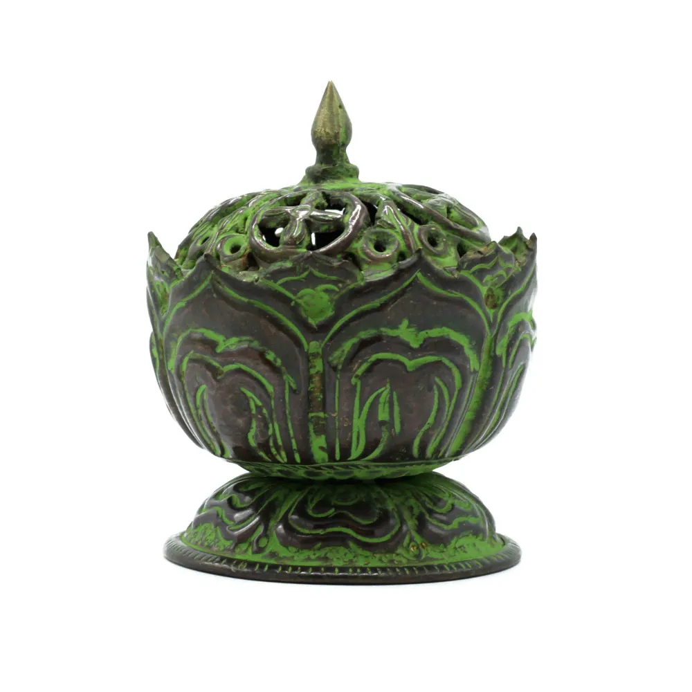 Suport pentru tămâie din alamă cu patină verde mic Lotus tibetan