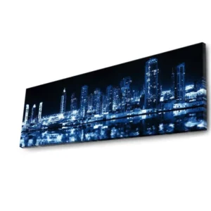 Tablou 3090DACT-6, albastru/negru, panza, cu iluminare LED, 90x30 cm