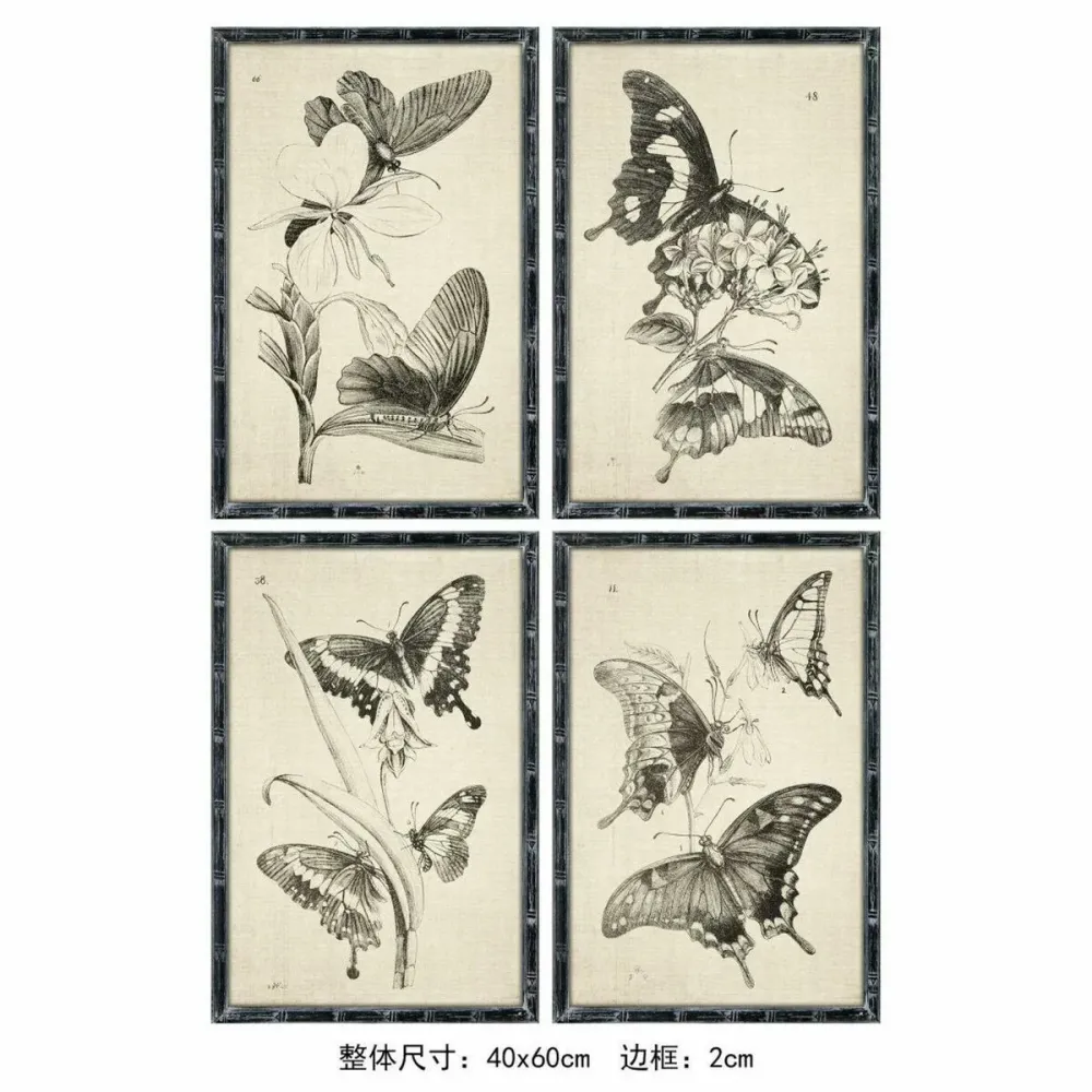 Tablou DKD Home Decor 40 x 2,8 x 60 cm 40 x 60 x 2.8 cm Fluturi Cottage (4 Piese)