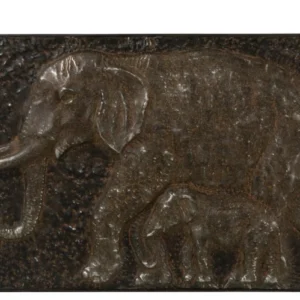 Tablou metalic cu mama si pui elefant, 102x62 cm